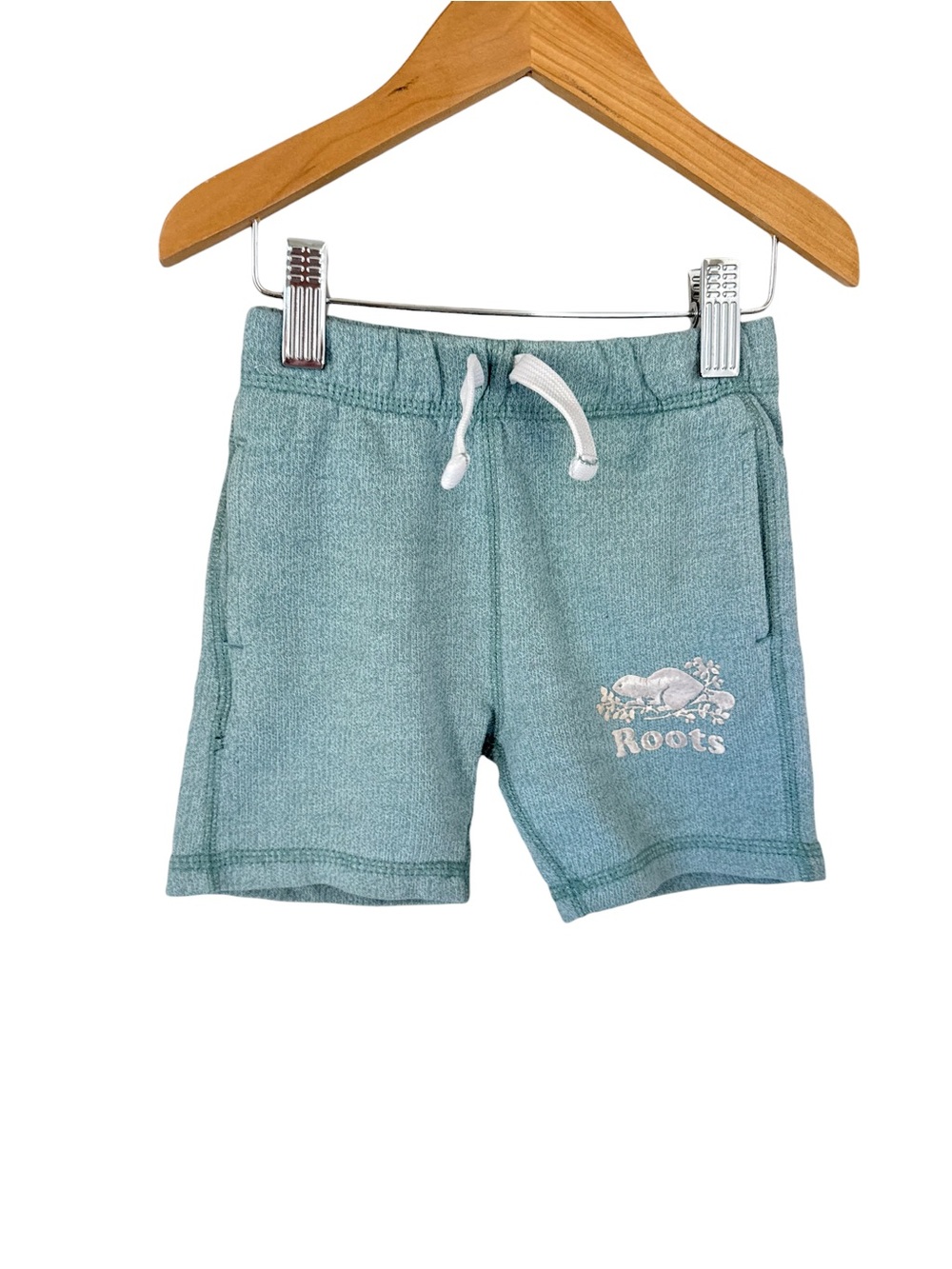 Roots Teal Knit Drawstring Shorts with White Drawstring 3T